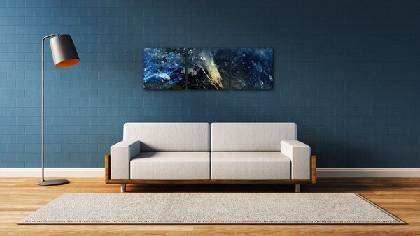 Impresi Obraz Abstrakt modrý so zlatým detailom - 90 x 30 cm (3 dielny)