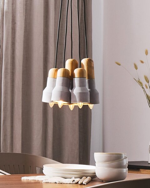 Závesná lampa sivá betónové svietidlo s 5 tienidlami osvetlenie do interiéru industriálny dizajn
