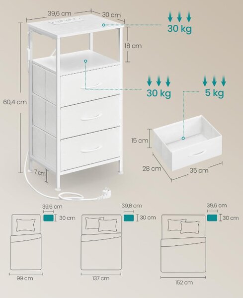 Sada 2 nočných stolíkov s LED osvetlením a nabíjacou stanicou LGSB35203W102