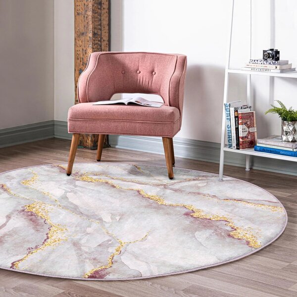 Svetloružový/v zlatej farbe prateľný okrúhly koberec ø 120 cm Marble – Mila Home
