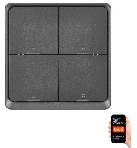 EMOS Vypínač 4-tlačidlový GoSmart Tuya čierna EMS1057 + záruka 3 roky zadarmo