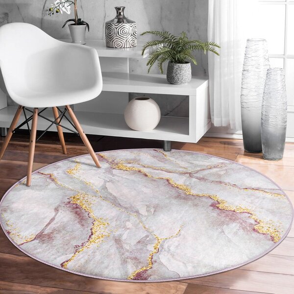 Svetloružový/v zlatej farbe prateľný okrúhly koberec ø 120 cm Marble – Mila Home