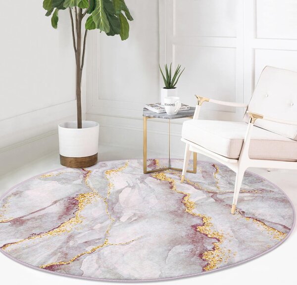 Svetloružový/v zlatej farbe prateľný okrúhly koberec ø 120 cm Marble – Mila Home