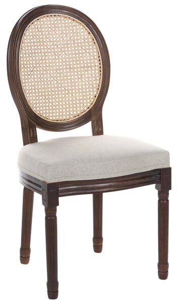 Sada 2 jedálenských stoličiek tmavohnedá béžová látkové čalúnenie drevený rám ratanový výplet francúzsky vintage shabby chic štýl kuchyňa