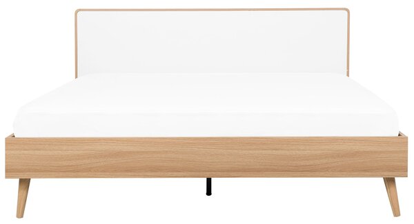 Posteľ svetlé drevo biela MDF 180 x 200 cm lamelový rošt s čelom moderný škandinávsky štýl spálňa