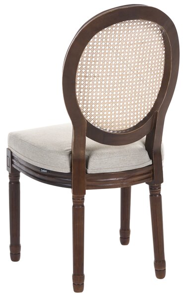 Sada 2 jedálenských stoličiek tmavohnedá béžová látkové čalúnenie drevený rám ratanový výplet francúzsky vintage shabby chic štýl kuchyňa