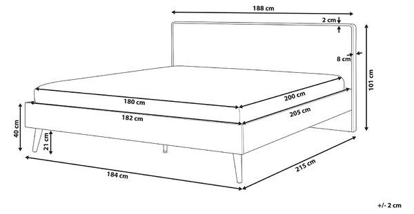 Posteľ svetlé drevo biela MDF 180 x 200 cm s LED osvetlením lamelový rošt s čelom moderný škandinávsky štýl spálňa
