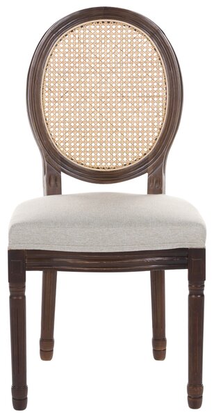 Sada 2 jedálenských stoličiek tmavohnedá béžová látkové čalúnenie drevený rám ratanový výplet francúzsky vintage shabby chic štýl kuchyňa