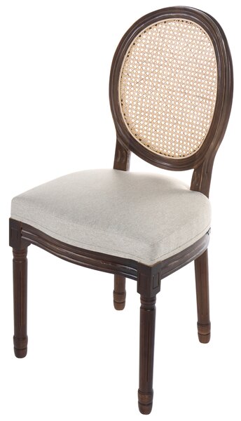Sada 2 jedálenských stoličiek tmavohnedá béžová látkové čalúnenie drevený rám ratanový výplet francúzsky vintage shabby chic štýl kuchyňa