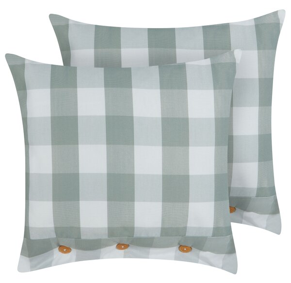 Sada 2 dekoratívnych vankúšov mätová zelená tkanina 45 x 45 cm károvaný vzor štýl chaty textil doplnky