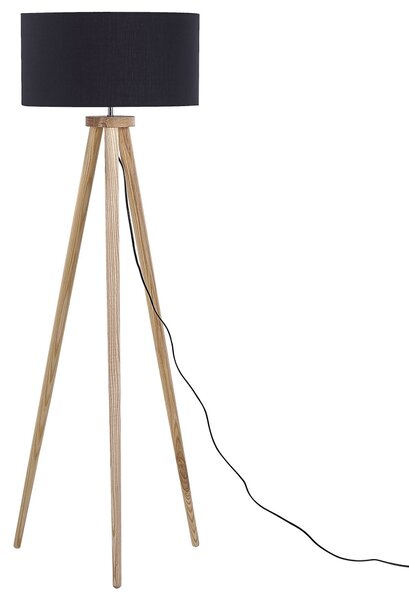 Stojaca lampa čierna svetlé drevo 140 cm statívový podstavec látkové tienidlo moderný štýl obývačka spálňa