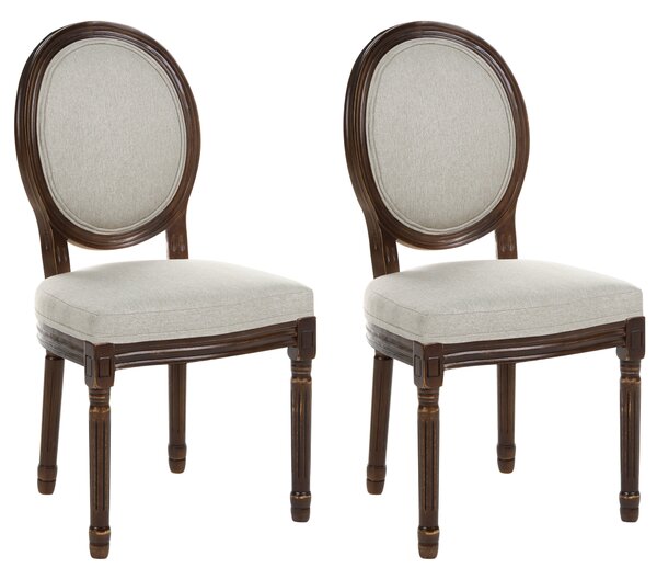 Sada 2 jedálenských stoličiek tmavohnedá béžová látkové čalúnenie drevený rám francúzsky vintage shabby chic štýl kuchyňa jedáleň