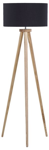 Stojaca lampa čierna svetlé drevo 140 cm statívový podstavec látkové tienidlo moderný štýl obývačka spálňa