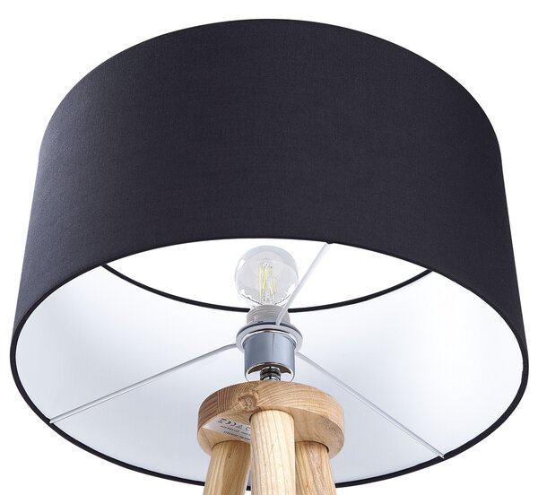Stojaca lampa čierna svetlé drevo 140 cm statívový podstavec látkové tienidlo moderný štýl obývačka spálňa