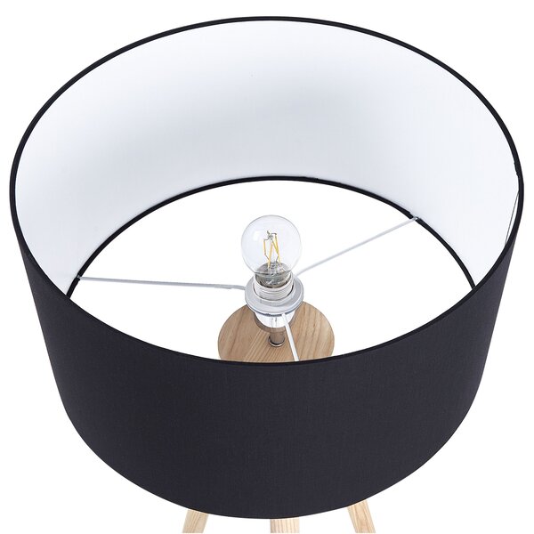 Stojaca lampa čierna svetlé drevo 140 cm statívový podstavec látkové tienidlo moderný štýl obývačka spálňa