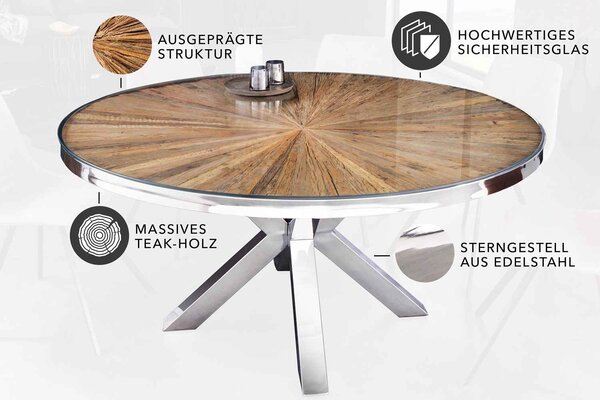 Okrúhly jedálenský stôl Shark 140 cm teak
