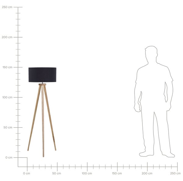 Stojaca lampa čierna svetlé drevo 140 cm statívový podstavec látkové tienidlo moderný štýl obývačka spálňa