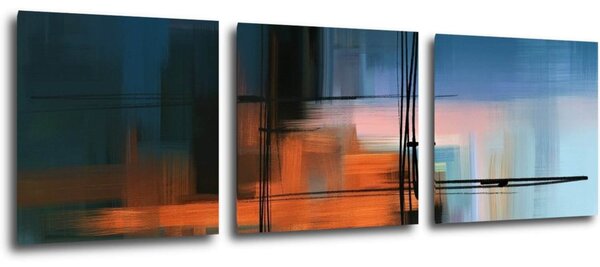 Impresi Obraz Abstrakt modrý s oranžovým detailom - 90 x 30 cm (3 dielny)