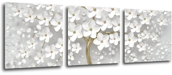 Impresi Obraz Biely strom s kvetinami - 90 x 30 cm (3 dielny)