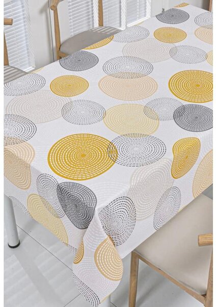 Obrus PVC 3581565, metráž, 20 m x 140 cm, kruhy sivo-žlté, IMPOL TRADE