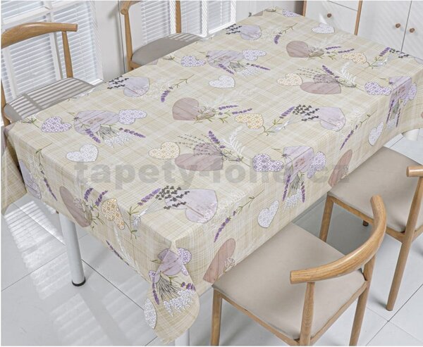 Obrus PVC 3581563, metráž, 20 m x 140 cm, levanduľa so srdiečkami, IMPOL TRADE