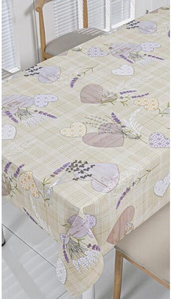 Obrus PVC 3581563, metráž, 20 m x 140 cm, levanduľa so srdiečkami, IMPOL TRADE