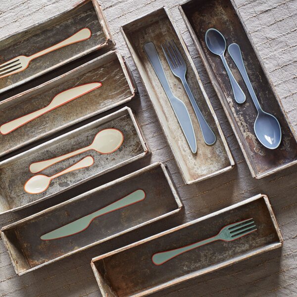 Sada príborov Enamel Coating Anthracite/Green – set 4 ks