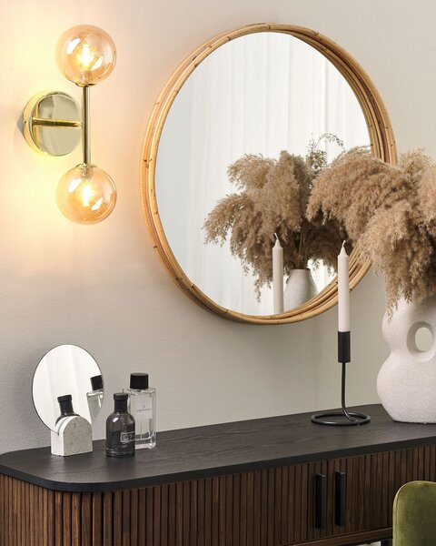 Nástenná lampa zlatá oceľ sklo 2 svetlá okrúhle tienidlá moderný glamour štýl obývačka jedáleň spálňa