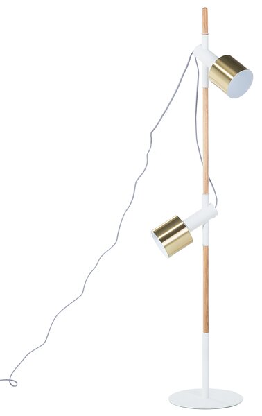 Stojaca lampa zlatý kov biela svetlé drevo 125 cm nastaviteľné kovové tienidlá moderný štýl obývačka spálňa