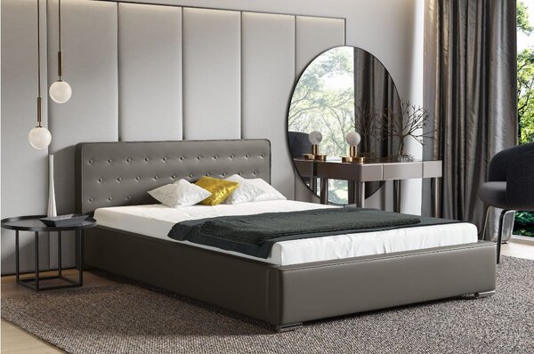 Moderná čalúnená posteľ s úložným priestorom 140x200 BERGEN - sivá ekokoža
