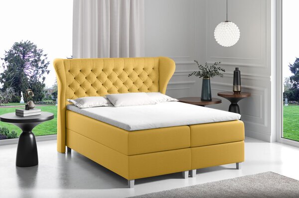 Boxspringová posteľ s prešívaným čelom 120x200 JUTTA - žltá + topper ZDARMA