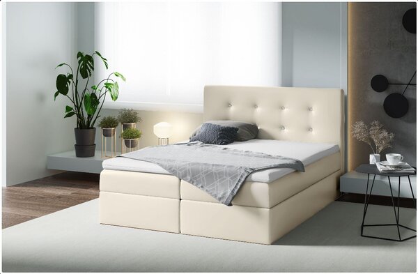 Kontinentálna posteľ 160x200 VIVIEN 1 - béžová ekokoža + topper ZDARMA
