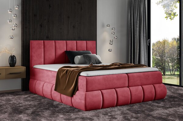 Dizajnová čalúnená posteľ 200x200 VENY - červená + topper ZDARMA
