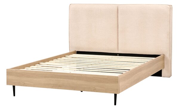 Posteľný rám béžové buklé čalúnenie dvojlôžko 140 x 200 cm čalúnené čelo MDF rám kovové nohy lamelový rošt moderný štýl spálňa