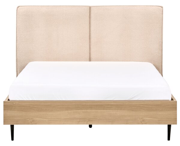 Posteľný rám béžové buklé čalúnenie dvojlôžko 140 x 200 cm čalúnené čelo MDF rám kovové nohy lamelový rošt moderný štýl spálňa