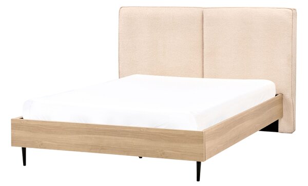 Posteľný rám béžové buklé čalúnenie dvojlôžko 140 x 200 cm čalúnené čelo MDF rám kovové nohy lamelový rošt moderný štýl spálňa