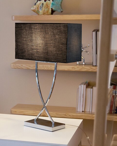 Stolná lampa strieborný kovový podstavec 62 cm čierne látkové tienidlo obdĺžniková moderná obývacia izba