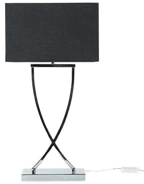 Stolná lampa strieborný kovový podstavec 62 cm čierne látkové tienidlo obdĺžniková moderná obývacia izba