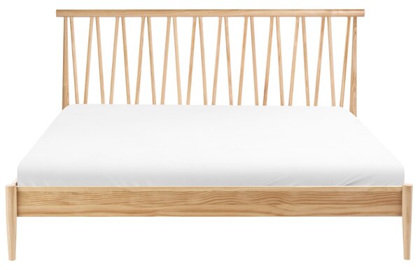 Posteľ svetlohnedá rám z borovicového dreva s čelom z latiek 180 x 200 cm s roštom moderný štýl spálňa