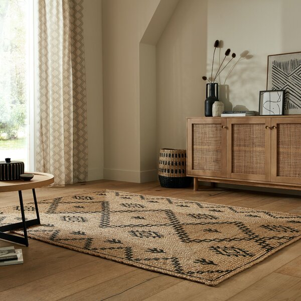 Flair Rugs , Kusový koberec Printed Jute Rowen Natural/Black, 200x290, béžová, chodba / predsieň
