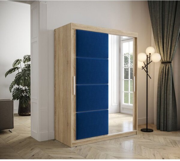 Šatníková skriňa s posuvnými dverami 150 cm TALIA - dub sonoma / modrá