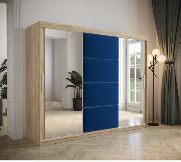 Šatníková skriňa s posuvnými dverami 250 cm TALIA - dub sonoma / modrá