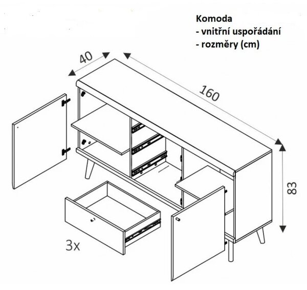 Komoda s policami a zásuvkami PAVLIS - dub riviera / biela