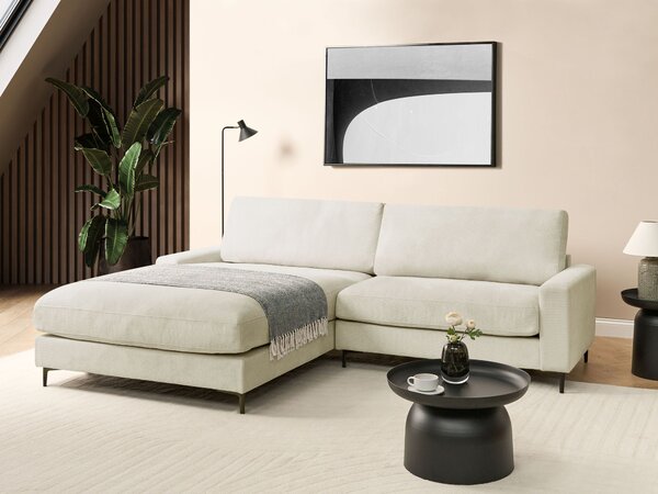 Rohová pohovka pravostranná krémová biela ženilková kovové čierne nohy 190 x 272 x 83 cm 3-miestna v tvare L moderný štýl