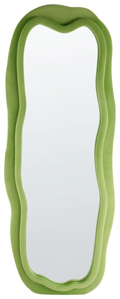 Nástenné zrkadlo zelené MDF zamatový rám sklo 160 x 56 cm nepravidelný tvar závesné na stenu moderný štýl doplnky