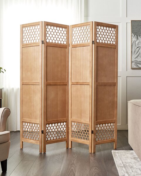 Paraván svetlohnedý drevo Paulownie MDF 4 panely skladací predel obývacia izba spálňa tradičný moderný dizajn
