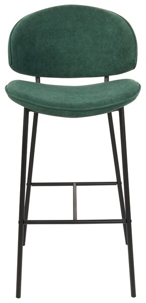 Súprava 2 barových stoličiek zelené látkové čalúnenie čierne kovové nohy bez opierok rúk zaoblené operadlo moderný dizajn