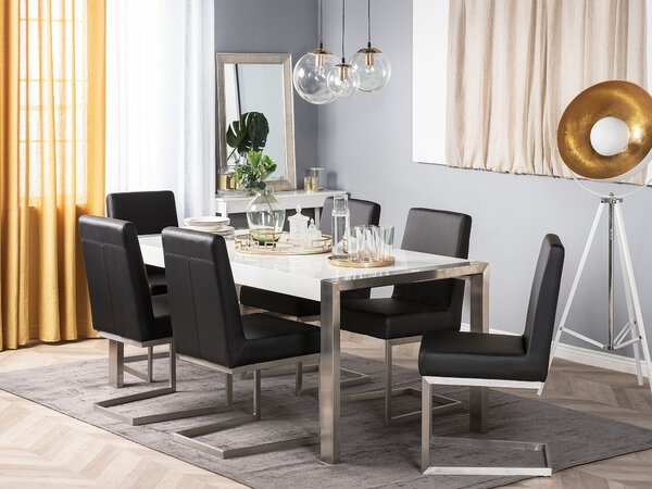 Jedálenský stôl biely so striebornými nohami nehrdzavejúca oceľ 180 x 90 x 75 cm pre 6 osôb moderný dizajn