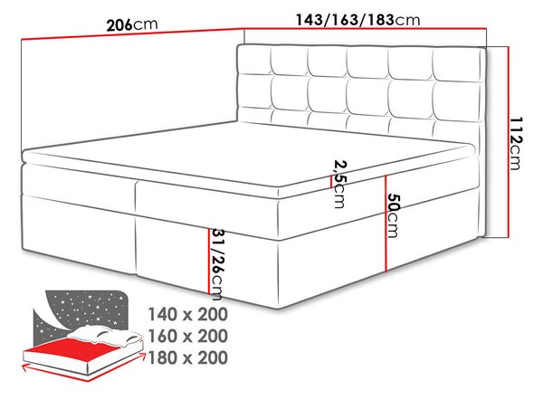 Boxspringová posteľ 180x200 CAROLA - svetlá šedá + topper ZDARMA