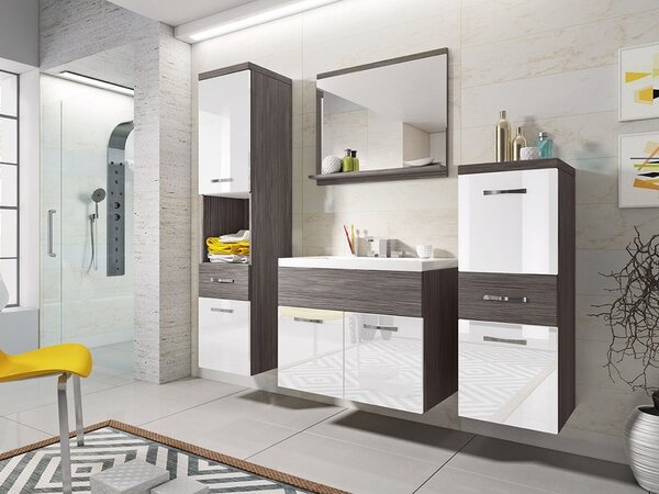 Kúpeľňová zostava s umývadlom WINNA - šedý smrekovec bodega / lesklá biela
